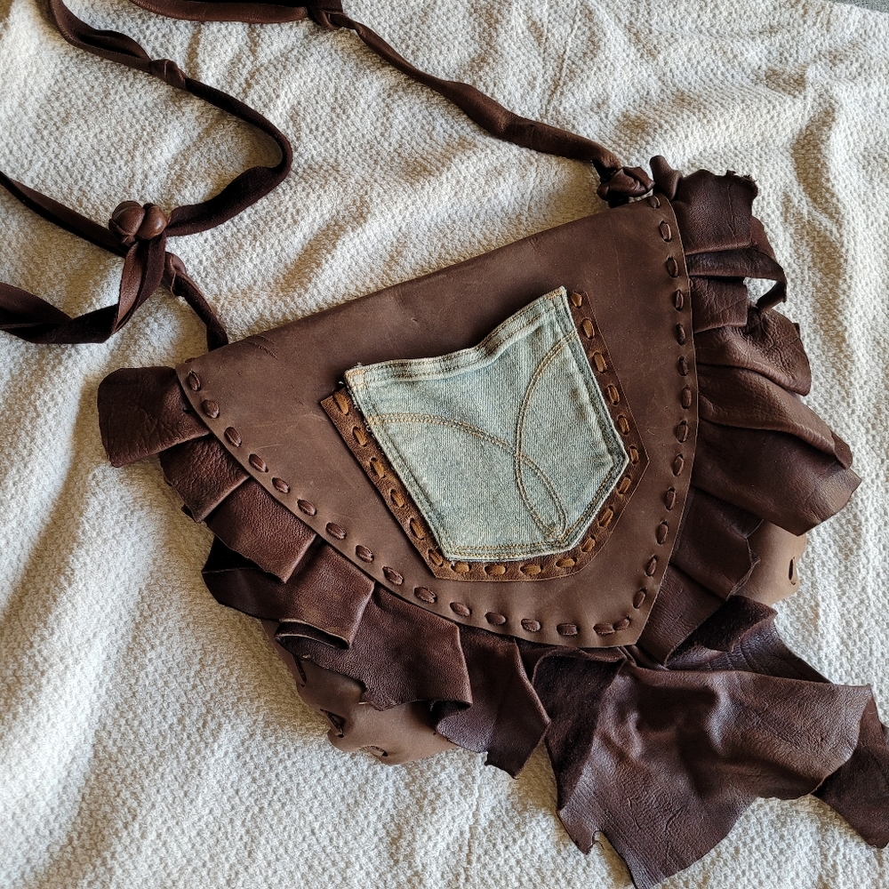 Deerskin leather denim handmade bag handbag